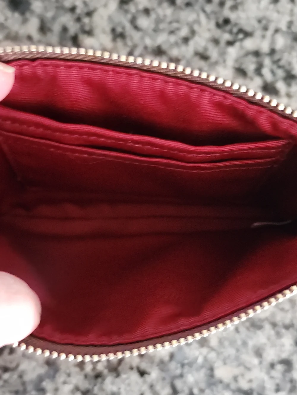 Coach Corner Zip Wristlet In Khaki Signature Coated Canvas With Red Accent